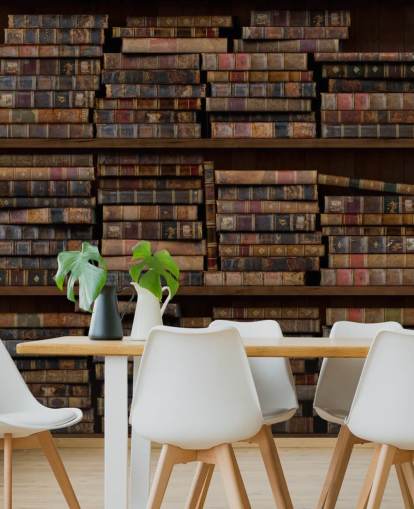 Stoffige boeken op planken muurschildering Stoffige boeken op planken muurschildering