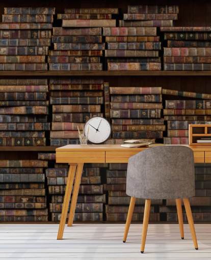 Papier Peint Fresque Livres sur étagères Poussiéreux