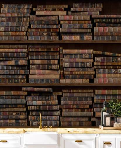 Papier Peint Fresque Livres sur étagères Poussiéreux