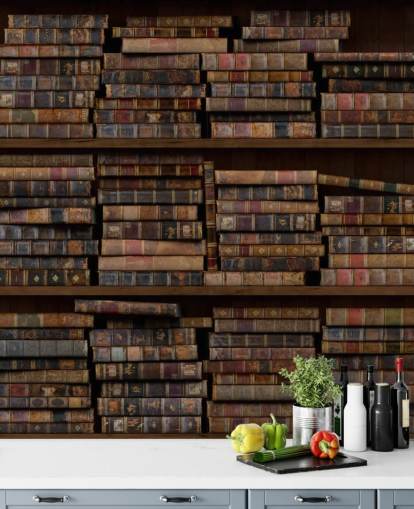 Mural de pared Libros polvorientos en estantes Mural de pared Libros polvorientos en estantes