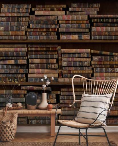Stoffige boeken op planken muurschildering Stoffige boeken op planken muurschildering