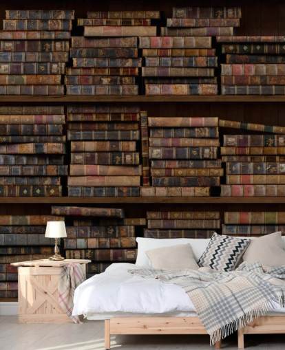 Mural de pared Libros polvorientos en estantes Mural de pared Libros polvorientos en estantes