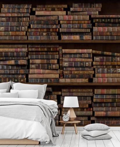 Stoffige boeken op planken muurschildering Stoffige boeken op planken muurschildering