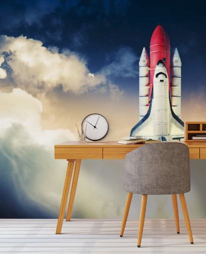 papier peint mural bleu et blanc de la NASA appelé Space Shuttle against Dark Sky pour les chambres d'enfants