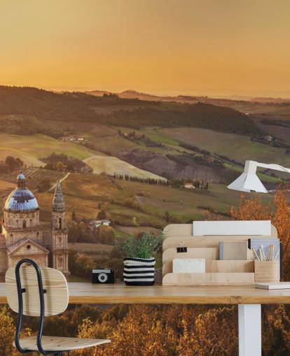 Medieval building in Montepulciano, Church of San Biagio, Italy mural