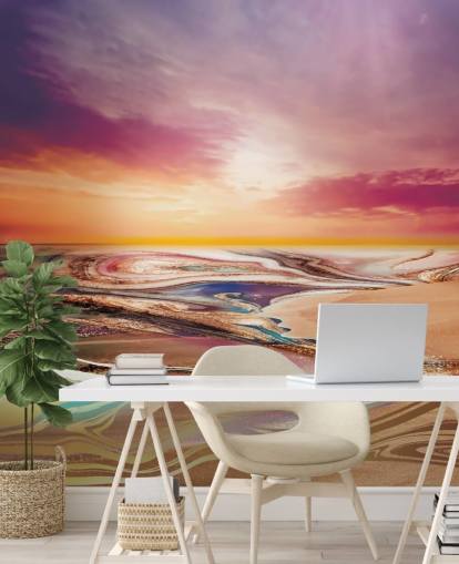 zonsondergang kleuren in marmer behang