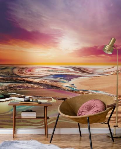 zonsondergang kleuren in marmer behang