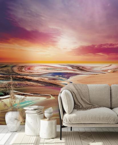 papier peint couleurs coucher de soleil en marbre