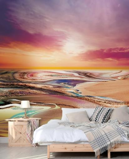 zonsondergang kleuren in marmer behang