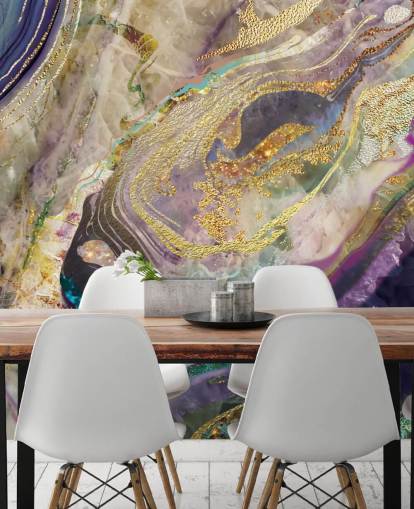 Tapeten-Wandbild aus Gold und Violett aus Marmor namens Gold Dust Purple für Schlafzimmer und Wohnzimmer Tapeten-Wandbild aus Gold und Violett aus Marmor namens Gold Dust Purple für Schlafzimmer und Wohnzimmer