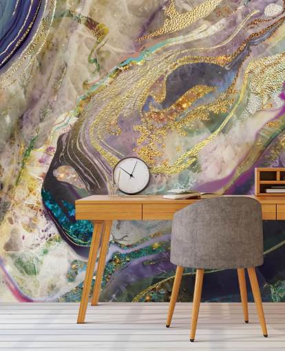 Tapeten-Wandbild aus Gold und Violett aus Marmor namens Gold Dust Purple für Schlafzimmer und Wohnzimmer
