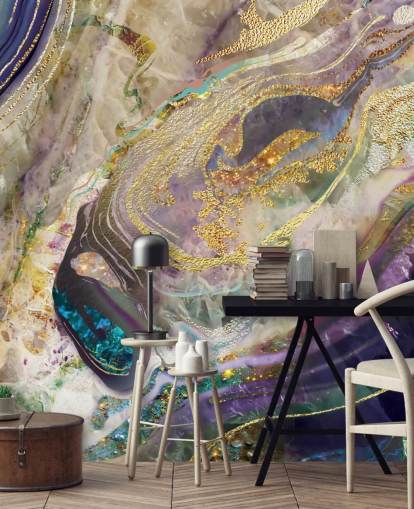 Tapeten-Wandbild aus Gold und Violett aus Marmor namens Gold Dust Purple für Schlafzimmer und Wohnzimmer