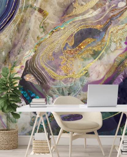 Tapeten-Wandbild aus Gold und Violett aus Marmor namens Gold Dust Purple für Schlafzimmer und Wohnzimmer