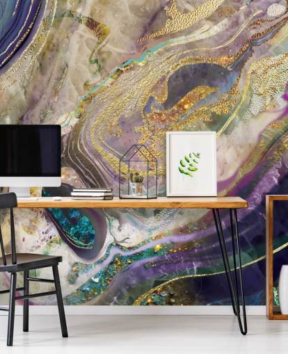 gold and purple marble wallpaper mural called Gold Dust Purple for bedrooms and living rooms