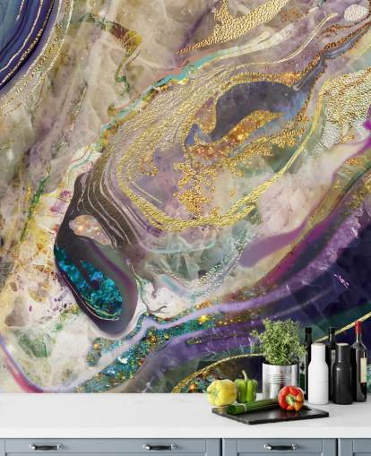 guld og lilla marmor tapetmaleri kaldet Gold Dust Purple til soveværelser og stuer guld og lilla marmor tapetmaleri kaldet Gold Dust Purple til soveværelser og stuer
