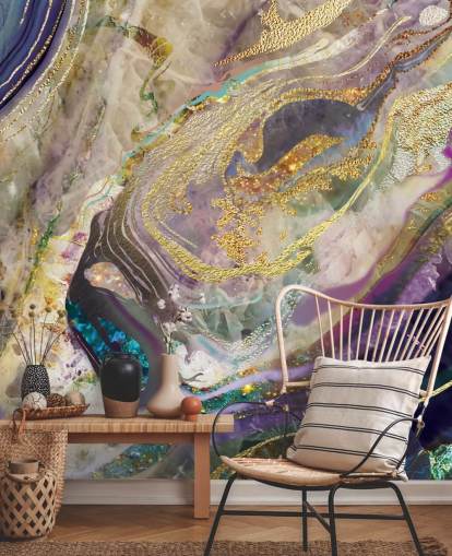 gold and purple marble wallpaper mural called Gold Dust Purple for bedrooms and living rooms