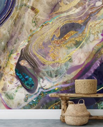 Tapeten-Wandbild aus Gold und Violett aus Marmor namens Gold Dust Purple für Schlafzimmer und Wohnzimmer