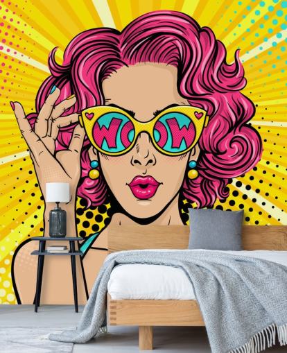 fargerikt tilpassbart pop art tapet veggmaleri kalt Wow Pop Art for soverom