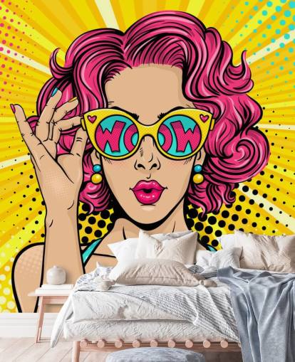 farverigt tilpasselig pop art tapet vægmaleri kaldet Wow Pop Art til soveværelse