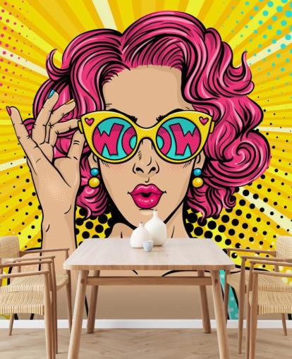 colorful customizable pop art wallpaper mural called Wow Pop Art for bedroom