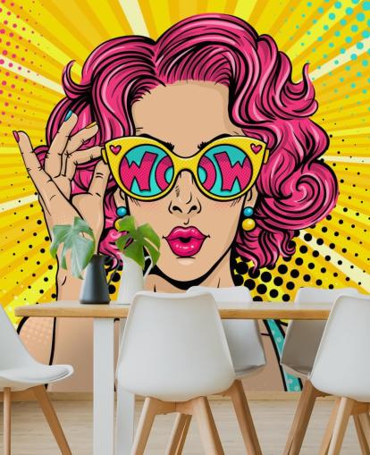 colourful customisable pop art wallpaper mural called Wow Pop Art for bedroom