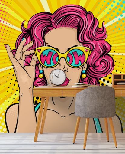 mural colorido de papel de parede de arte pop personalizável chamado Wow Pop Art para quarto mural colorido de papel de parede de arte pop personalizável chamado Wow Pop Art para quarto