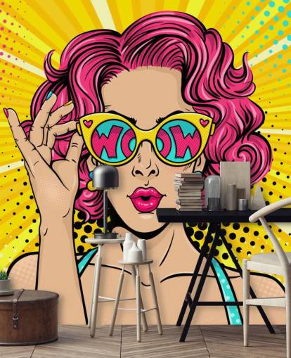 mural colorido de papel de parede de arte pop personalizável chamado Wow Pop Art para quarto mural colorido de papel de parede de arte pop personalizável chamado Wow Pop Art para quarto