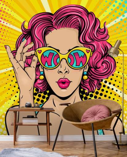 farverigt tilpasselig pop art tapet vægmaleri kaldet Wow Pop Art til soveværelse
