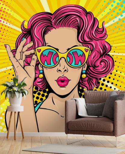 fargerikt tilpassbart pop art tapet veggmaleri kalt Wow Pop Art for soverom fargerikt tilpassbart pop art tapet veggmaleri kalt Wow Pop Art for soverom