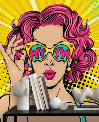colorful customizable pop art wallpaper mural called Wow Pop Art for bedroom colorful customizable pop art wallpaper mural called Wow Pop Art for bedroom