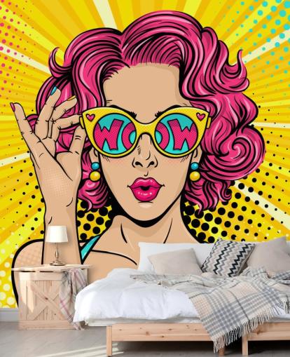 Buntes personalisierbares Pop-Art-Wandbild namens Wow Pop Art für Schlafzimmer