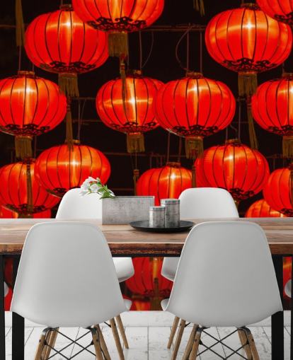 red chinese lanterns lit up at night wallpaper