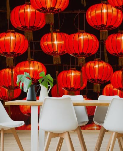 red chinese lanterns lit up at night wallpaper