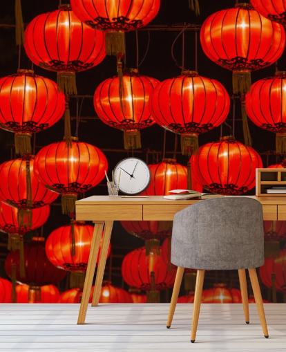 rode chinese lantaarns verlicht's nachts behang