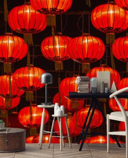 red chinese lanterns lit up at night wallpaper