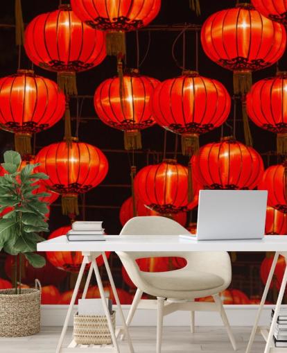 red chinese lanterns lit up at night wallpaper