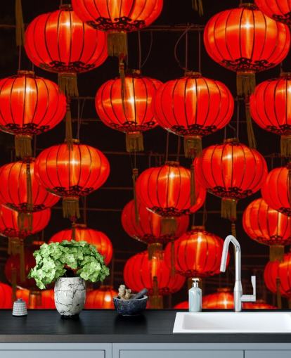 lanternes chinoises rouges éclairées la nuit fond d'écran