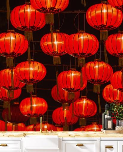 lanternas chinesas vermelhas iluminadas à noite papel de parede