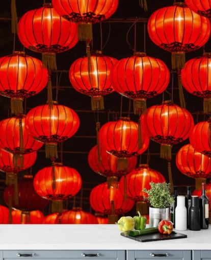 red chinese lanterns lit up at night wallpaper