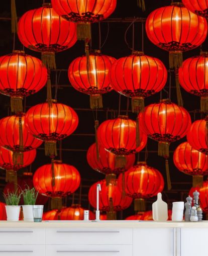 rote chinesische Laternen leuchteten nachts Tapete rote chinesische Laternen leuchteten nachts Tapete