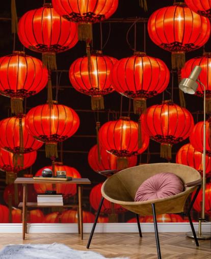 red chinese lanterns lit up at night wallpaper