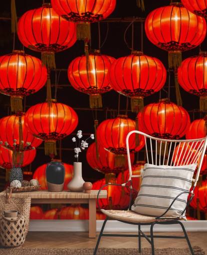red chinese lanterns lit up at night wallpaper