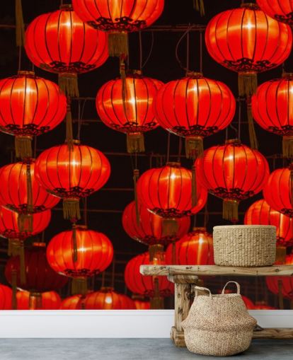rote chinesische Laternen leuchteten nachts Tapete