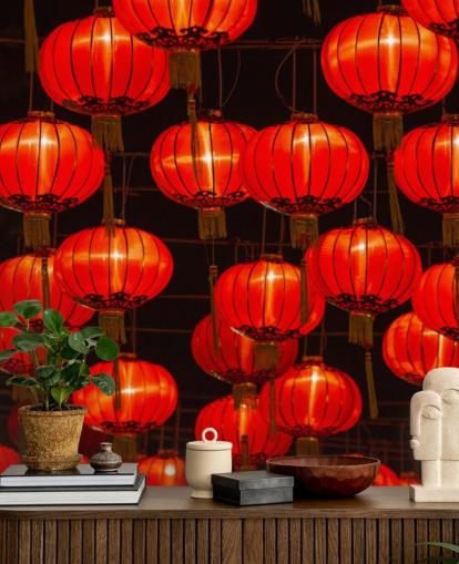 rote chinesische Laternen leuchteten nachts Tapete