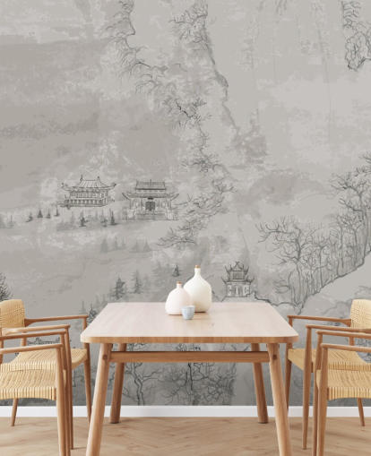 carta da parati orientale grigia chiamata Landscape, Cina per camere da letto, salotti o sale da pranzo carta da parati orientale grigia chiamata Landscape, Cina per camere da letto, salotti o sale da pranzo
