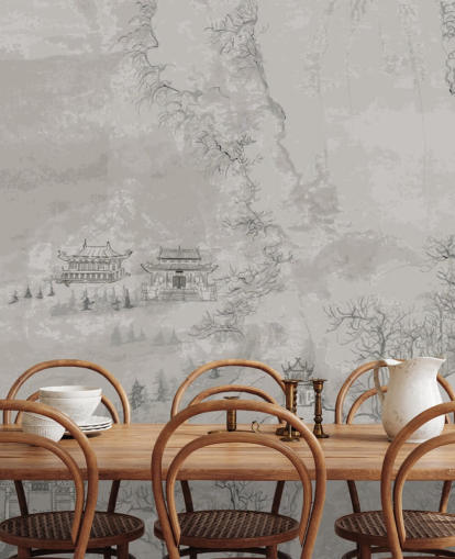 papel pintado oriental gris llamado Landscape, China para dormitorios, salas de estar o comedores