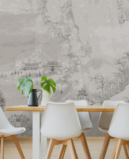 grey oriental wallpaper called Landscape, China for bedrooms, living rooms or dining rooms grey oriental wallpaper called Landscape, China for bedrooms, living rooms or dining rooms