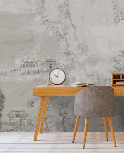 grey oriental wallpaper called Landscape, China for bedrooms, living rooms or dining rooms
