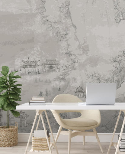 gray oriental wallpaper called Landscape, China for bedrooms, living rooms or dining rooms