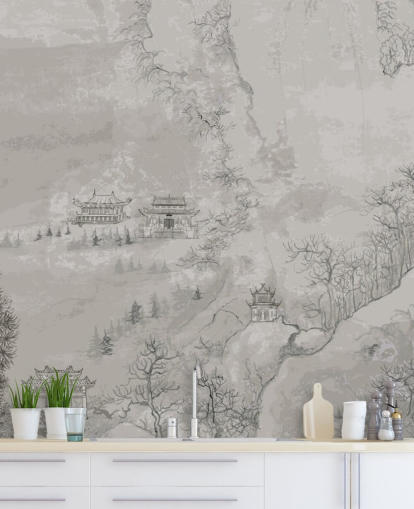 grey oriental wallpaper called Landscape, China for bedrooms, living rooms or dining rooms grey oriental wallpaper called Landscape, China for bedrooms, living rooms or dining rooms